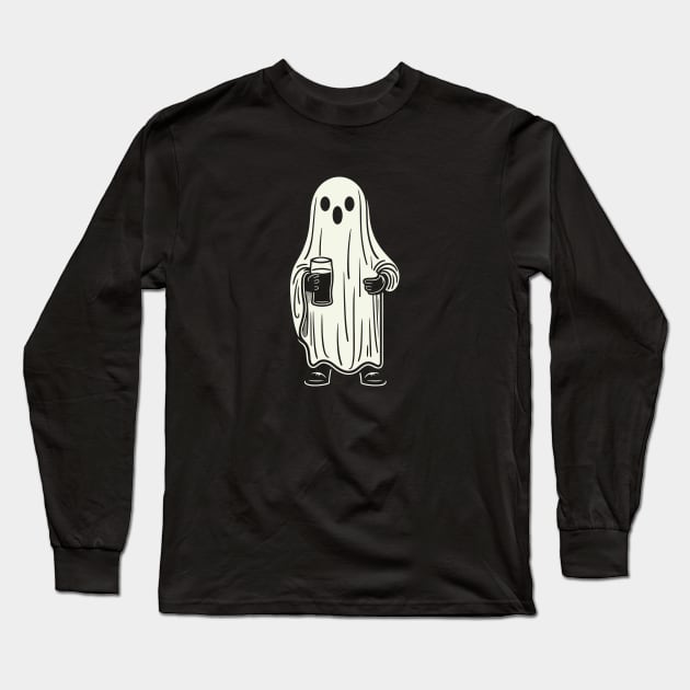 Ghost Drinking a Beer Long Sleeve T-Shirt by Mad Swell Designs